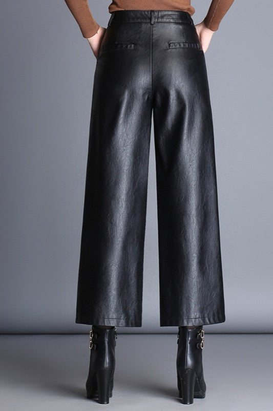 High Waisted Cropped Wide Leg PU Leather Pants Secondary image