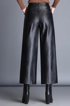 High Waisted Cropped Wide Leg PU Leather Pants