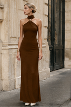 High Neck Sleeveless Slit Formal Dress