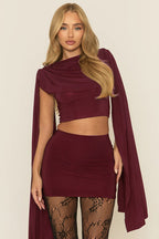 Cowl Neck Shawl Ruched  Two Piece Set