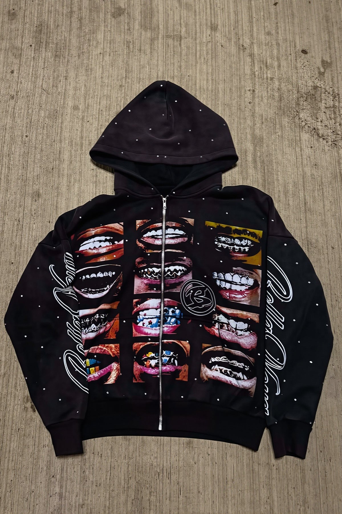 Mouth Collage Graphic Rhinestone Full Zip Hoodie Main image