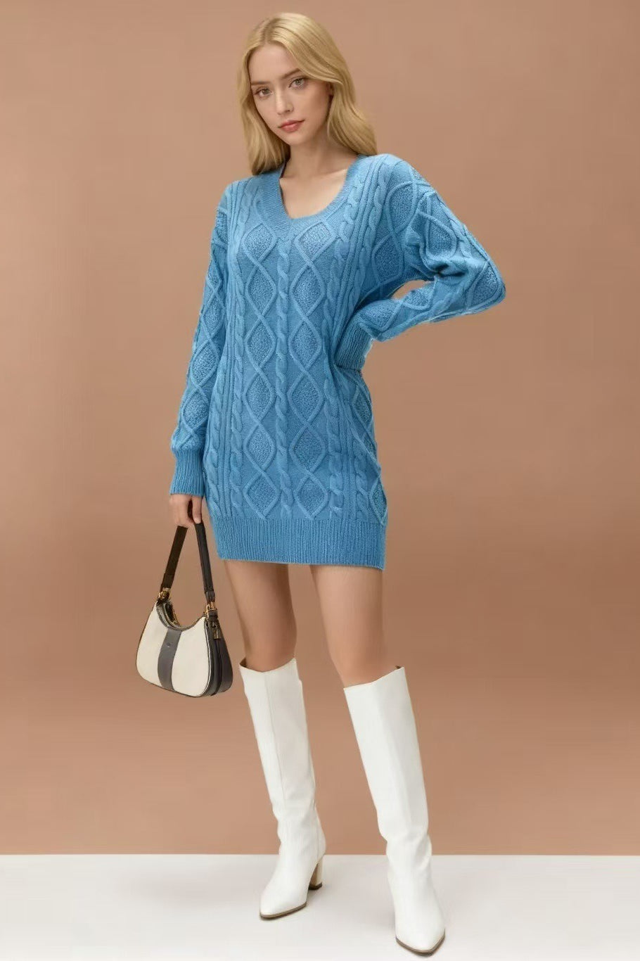 V Neck Cable Knit Work Dress Main image