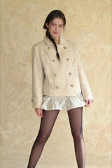 Vintage Preppy Fleece-Lined Wool Blend Short Coat