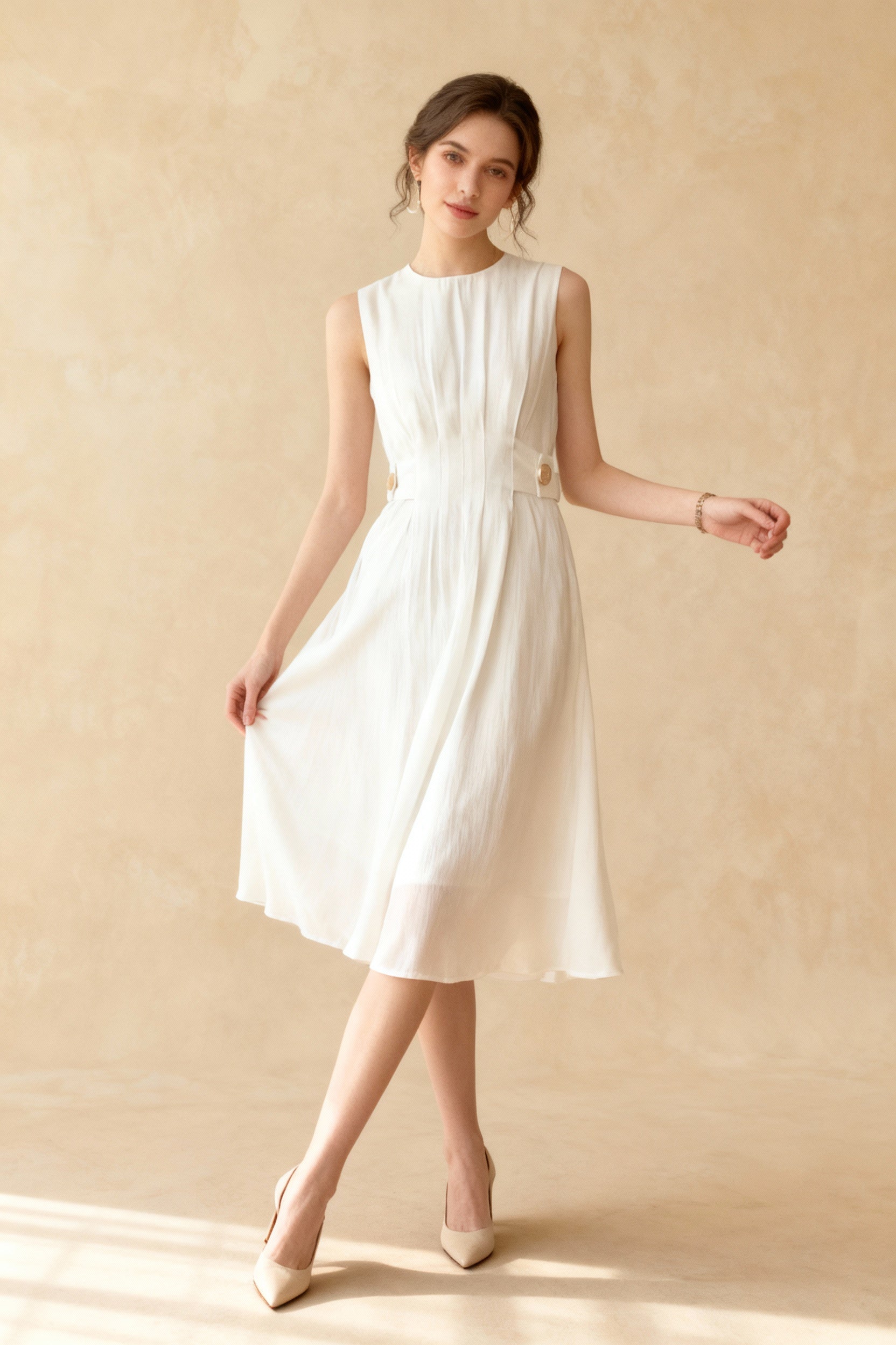 Button Embellished Long Trendy Sleeve Midi Dress Main image