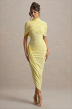 Shawl Drape Ruched Bodycon Midi Party Dress