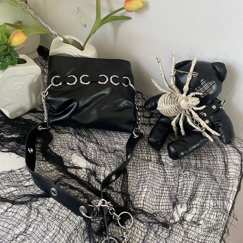 Harajuku Leather Punk Y2K Spider Bone Little Bear Pin Gothic Lolita Crossbody Bag Main image