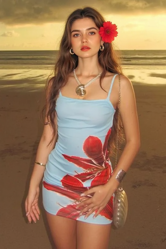 Tropical Floral Contrast Curve Hugging Slip Dress Secondary image