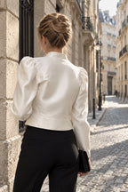 Pearl Button Satin Peplum Blouse