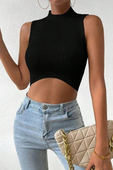 Knit Sleeveless Mock Neck Crop Top
