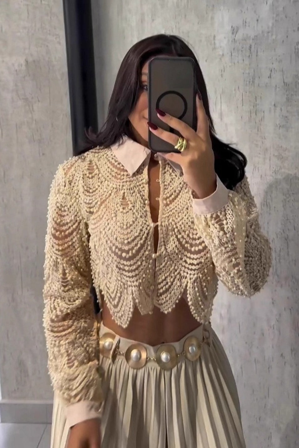 Embroidered Lace Beaded Long Sleeve Top Secondary image
