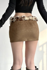 Solid Color Faux Trim Bodycon Mini Skirt