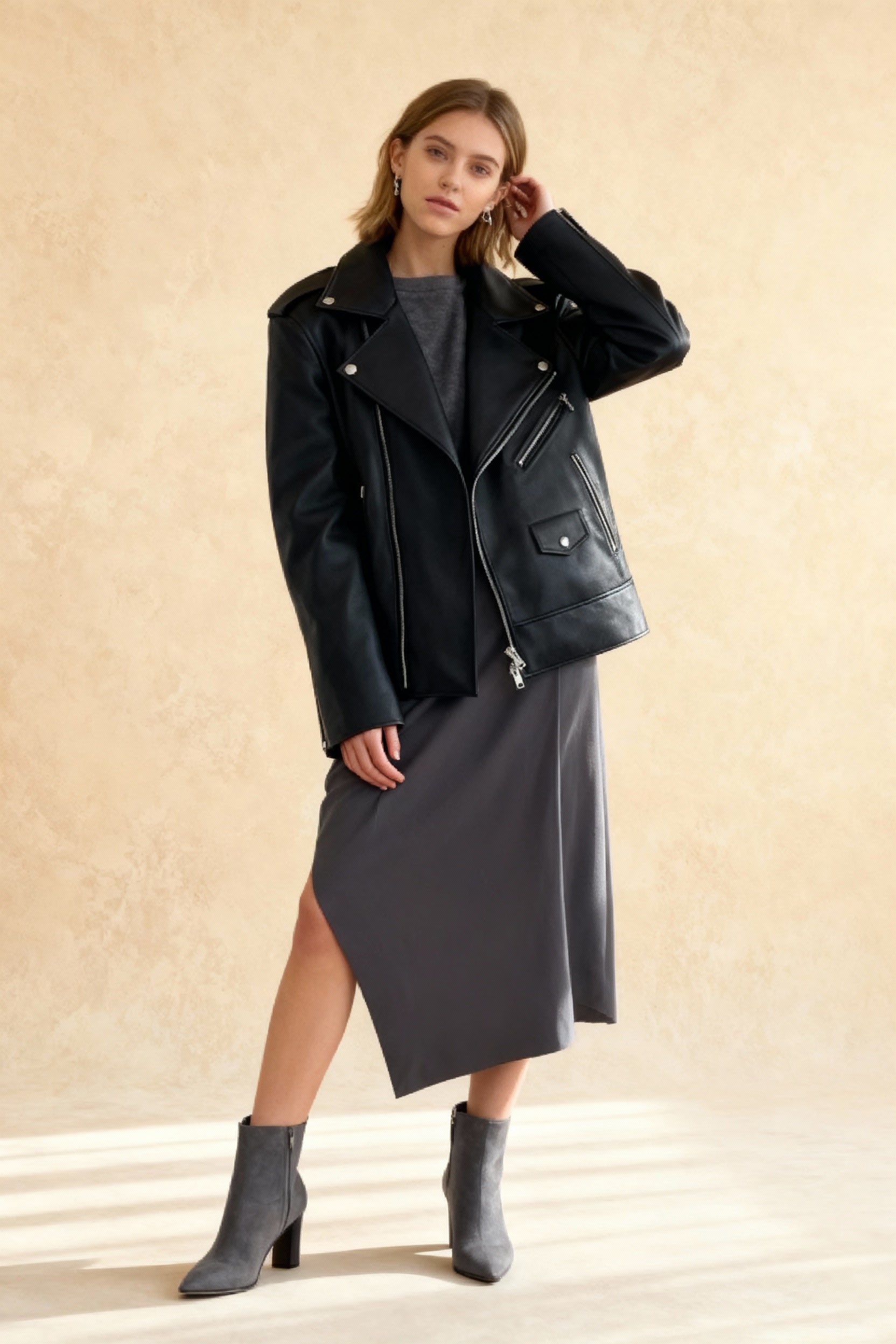 Black Zippers Oversized Leather Coat Main image