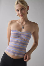 Contrast Print Strapless Fitted Crop Top