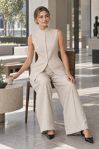 Drape Sleeveless Shirt Elegant Two Piece Work Set