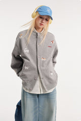 Cartoon Dog Terry Embroidery Cardigan