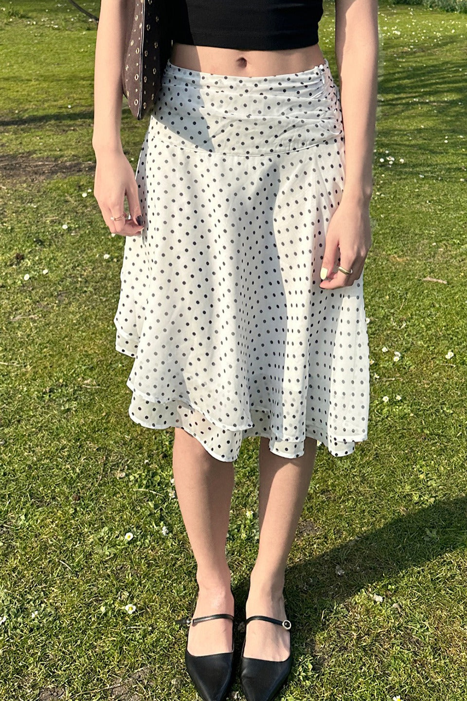 Polka Dot Low Waist Ruffle Hem A-Line Skirt Main image