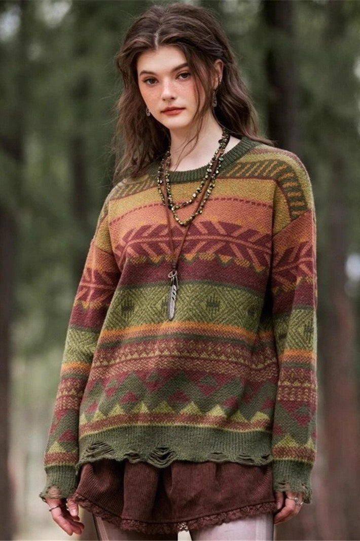 Distressed Geometric Knit Sweater Secondary image