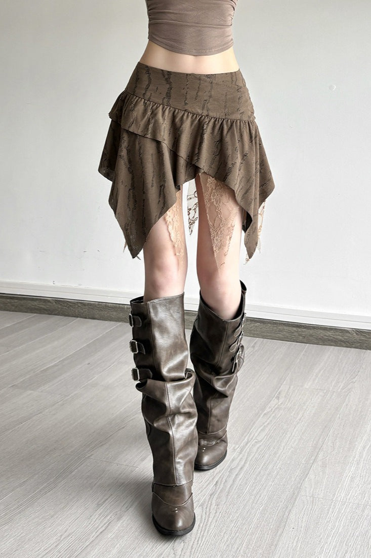Lace Panel Ruched Asymmetric Mini Skirt Secondary image