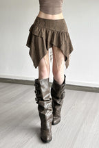 Lace Panel Ruched Asymmetric Mini Skirt