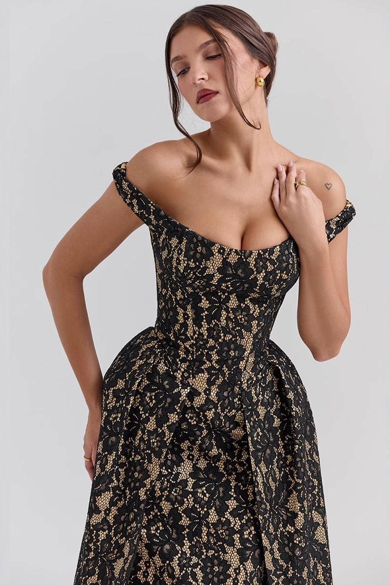 Chic Off Shoulder Backless Slim Waist Printed Cocktail Dress Main image