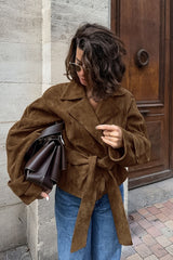 Vintage Belted Suede Long Coat
