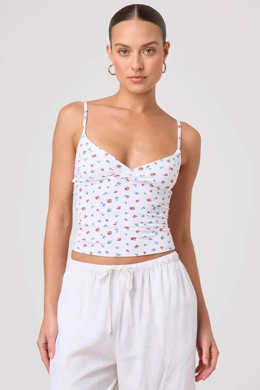 Twist Front V-Neck Cami Fitted Crop Top