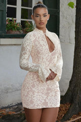 Hollow Out Flare Sleeve Lace Dress