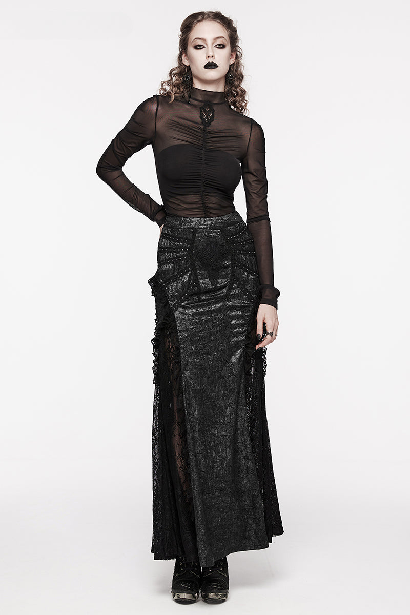 Women's Gorgeous Textured Gothic Midi Party Club Decoration  Lace Splicing Long Skirt Main image