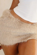 Faux Fur Low Waist A-Line Mini Skirt