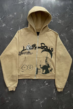 Bold Graphic Cropped Full Zip Hoodie