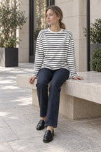 Cotton Striped Crew Neck Long Sleeve Tee