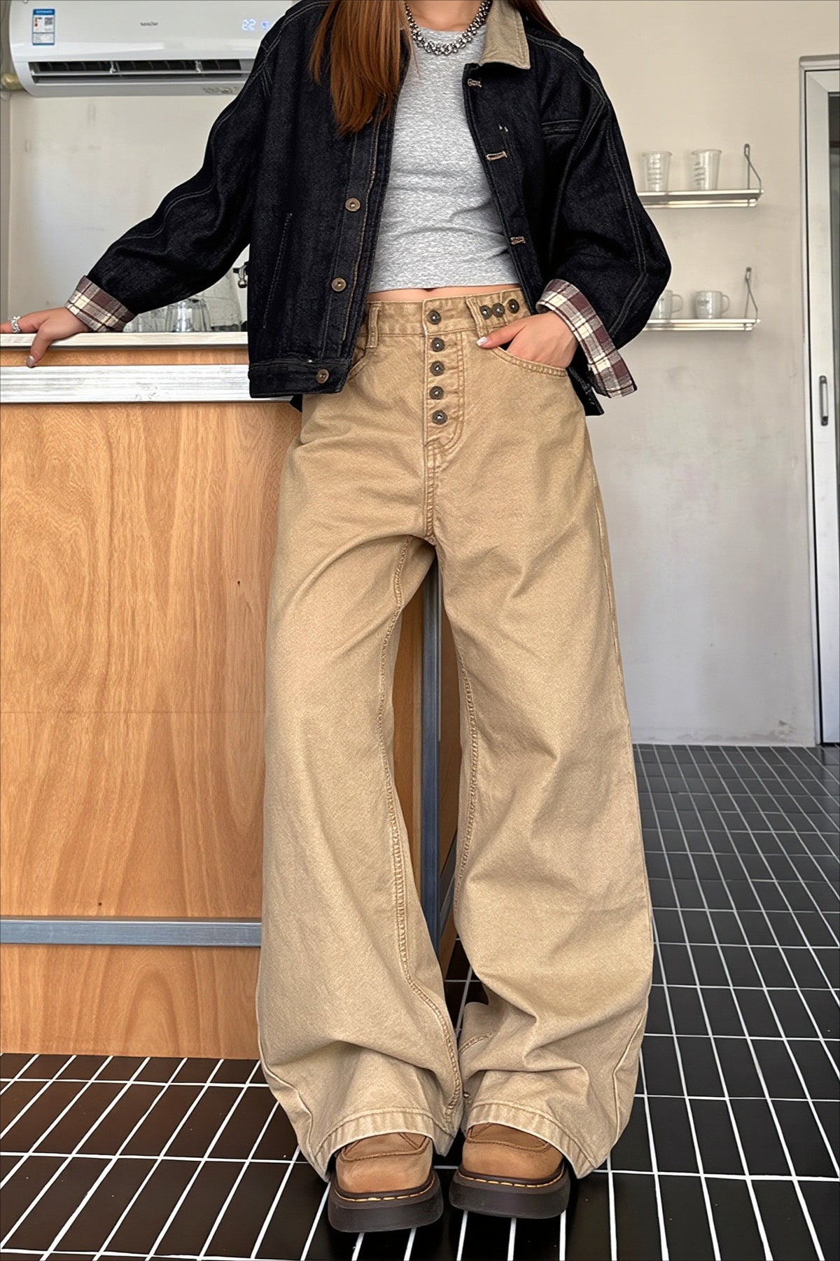 Washed High Rise Wide Leg Denim Pants Main image
