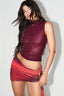 Rhinestone Mesh Mock Neck Cropped Tank Top