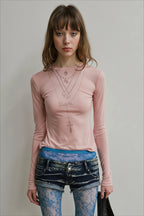Cross Necklace Print Sheer Long Sleeve T-Shirt