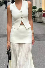 Knitted Splicing Zipper Skirt Suit