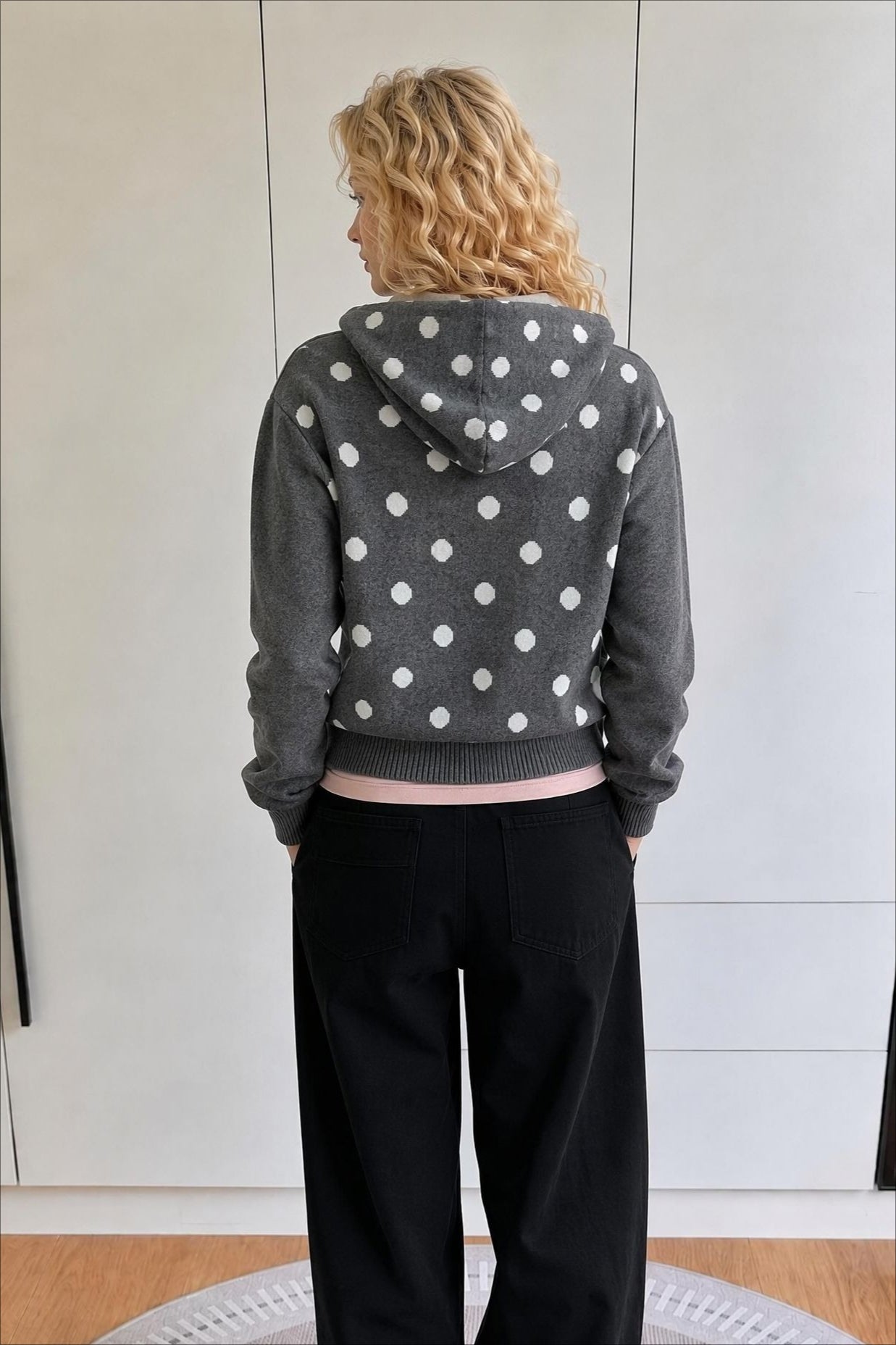 Polka Dot Oversized Knit Cardigan Hoodie Secondary image