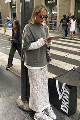 Crochet Lace Slit Bodycon Skirt