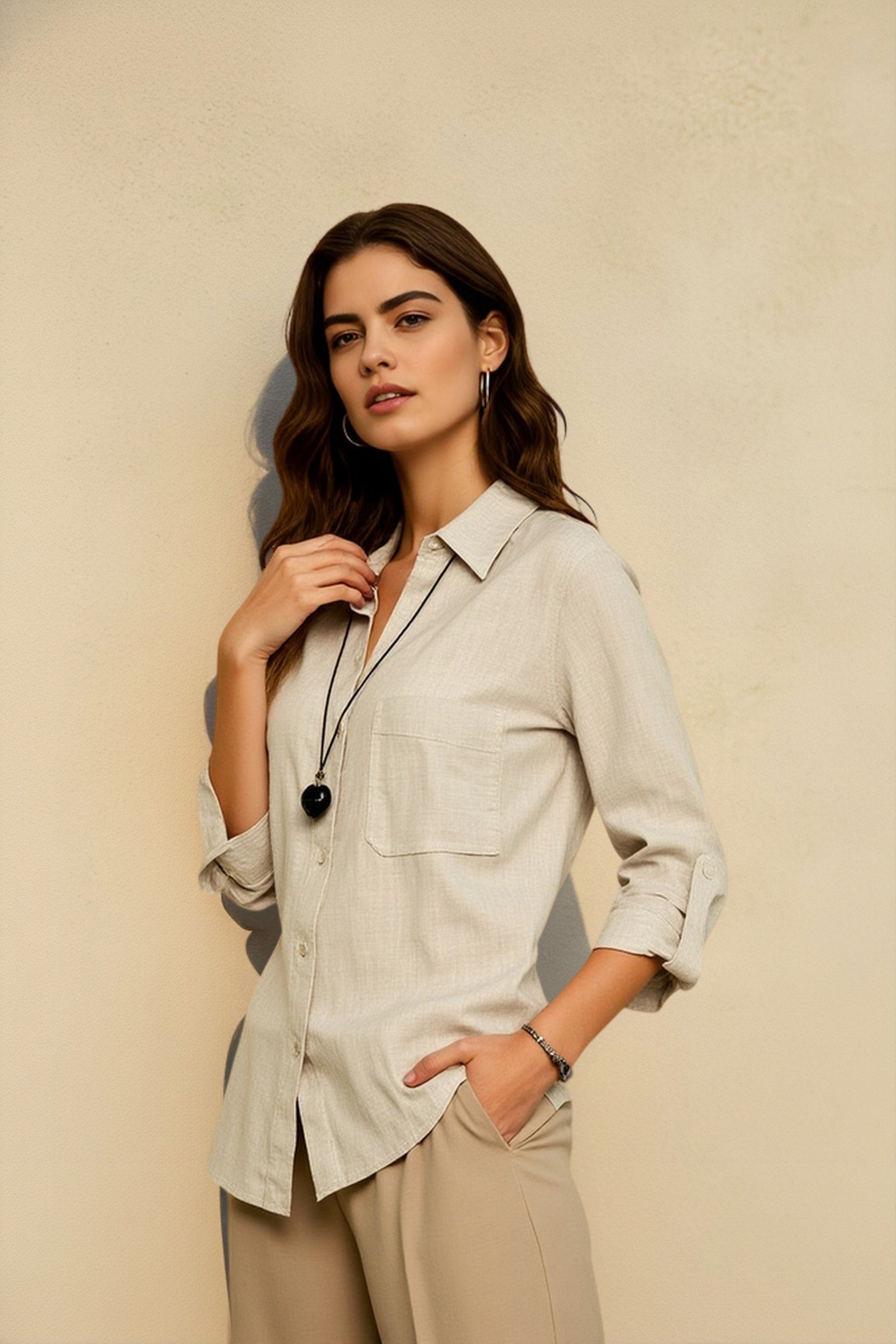 Pure Linen Casual Button Down Blouse Main image