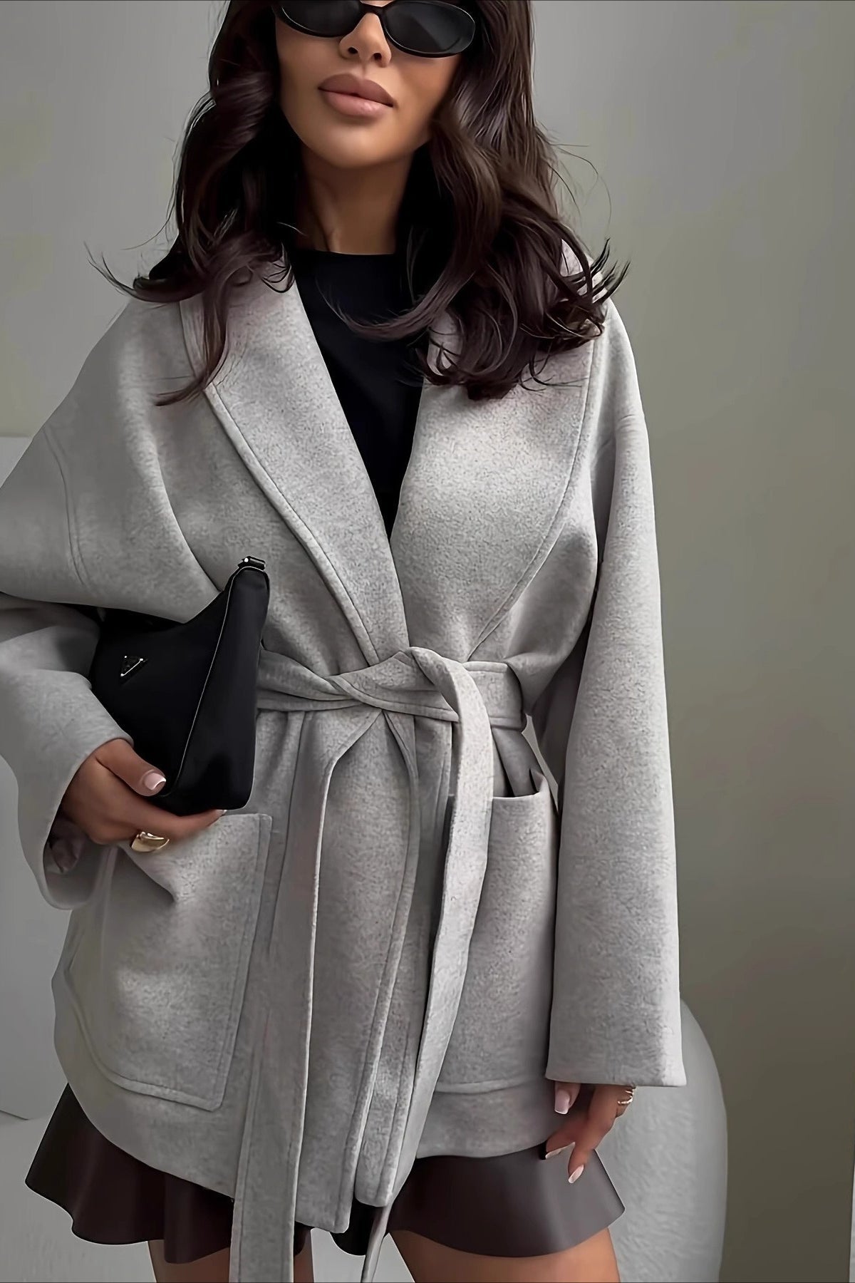 Solid Belted Wool Longline Coat Secondary image