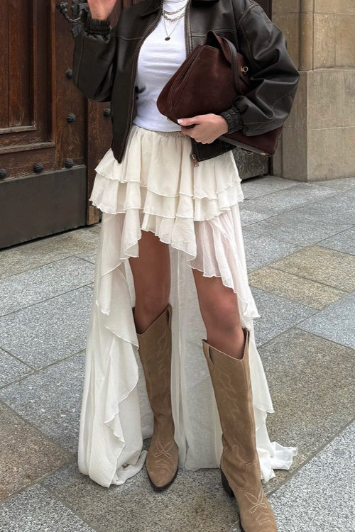 Asymmetric Hem Elastic Waist A-Line Skirt Main image