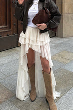 Asymmetric Hem Elastic Waist A-Line Skirt