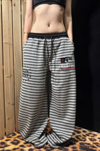 Striped Drawstring Relaxed Wide Leg Pants