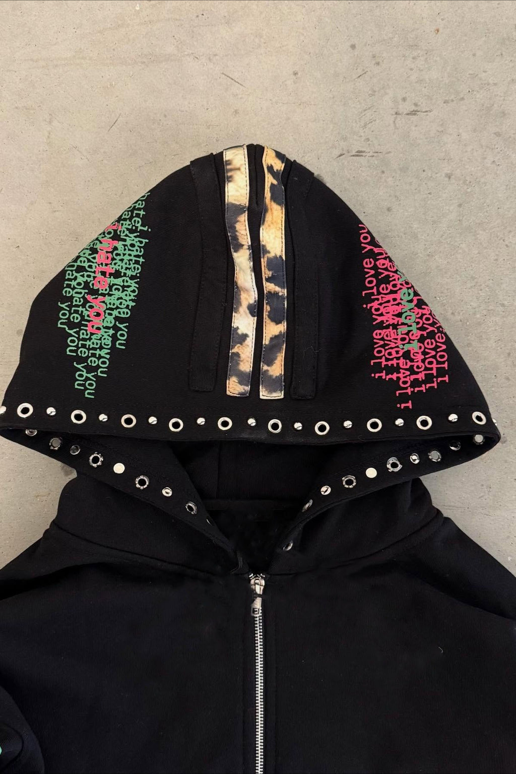 Studded Multicolor Letter Zip Front Hoodie