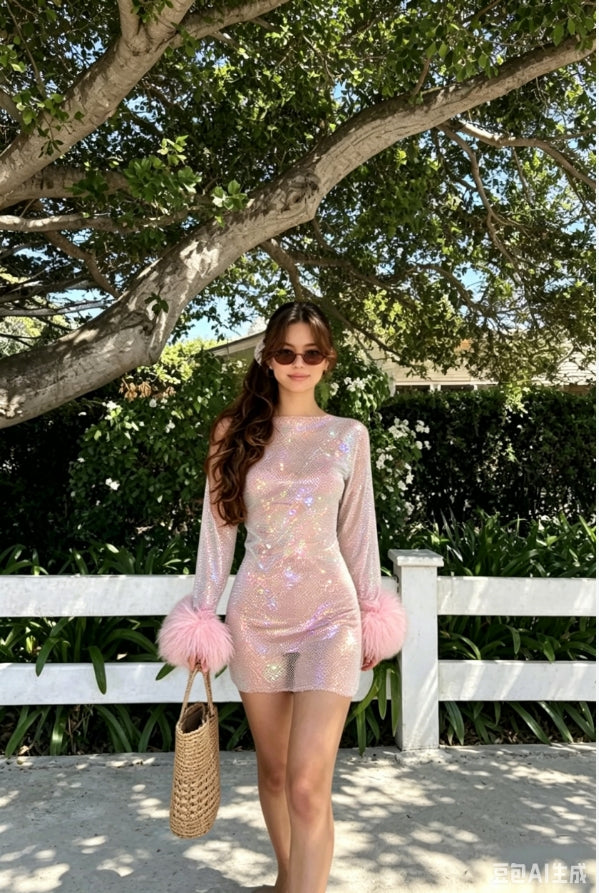 Sheer Mesh Sparkle Cocktail Dress Main image