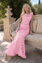 Elegant Sleeveless Solid 3D Floral Applique Prom Dress