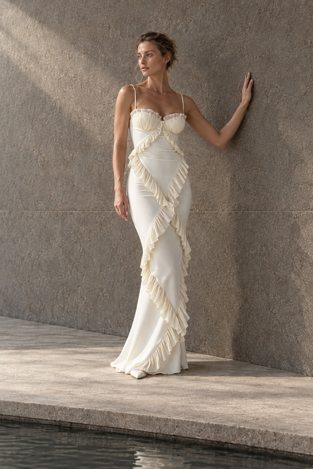 Lace Ruffle Spaghetti Strap Maxi Dress