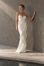 Lace Ruffle Spaghetti Strap Maxi Dress