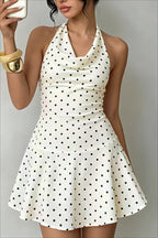 Halter Cowl Neck Polka Dot Fitted Mini Dress