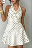 Halter Cowl Neck Polka Dot Fitted Mini Dress