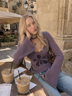 V Neck Floral Jacquard Sweater